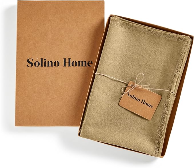Solino Home Fringe Linen Cloth Napkins Set of 4-100% Pure Linen Kelp Dinner Napkins 20 x 20 Inch for Spring - Handcrafted and Machine Washable