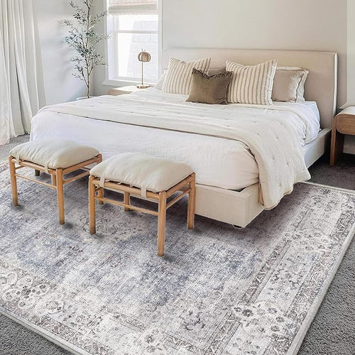 Area Rug 6'x9' Washable Vintage Traditional Floor Cover Thin Retro Kitchen Indoor Distressed Non Slip Carpet for Living Room Bedroom Dining Room