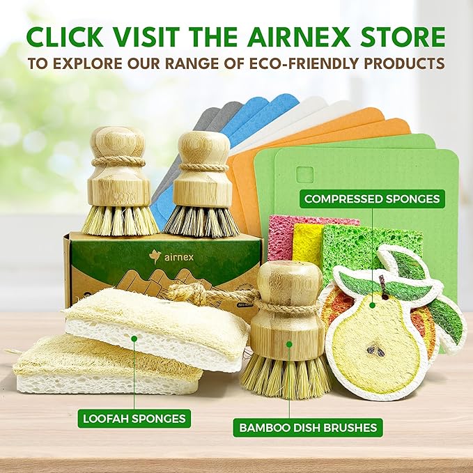 AIRNEX 10 Pack Cellulose Swedish Dishcloths for Kitchen - Eco-Concious Reusable Dish Towels & Cloths - Super Absorbent, Odor Resistant and Fast Drying Wash Cloths for Dishes & Surfaces