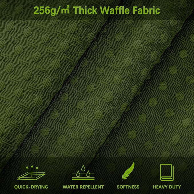 PANGSINNE Green Shower Curtain for Bathroom Waffle Textured Heavy Duty 78 Inch Shower Curtain Set for Bathroom, Water Repellent 256GSM Neutral Fabric Shower Curtains with 12 Metal Hooks, 72Wx78H