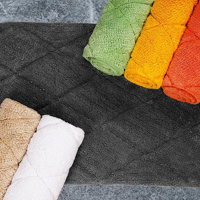 C23 Luxury 2200 GSM Heavyweight Bath Mat | 100% Tufted Cotton | 20"x32" Orange Thick & Plush Bathroom Rug | Ultra-Absorbent, Quick Dry, Anti-Slip Natural Latex Back, Machine Washable, 1 Piece