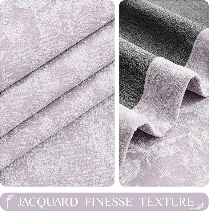 Beauoop Purple Floral Jacquard Blackout Curtains 96 Inches Long 2 Panels for Bedroom Living Room Flower Chenille Room Darkening Thermal Insulated Soundproof Grommet Window Treatments Drapes 52x96