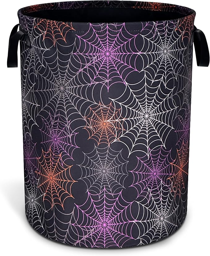 Spider Web Laundry Basket Gothic Print Oxford Cloth Laundry Hamper With Handle Foldable Portable Clothes Storage Basket 18.9 X 16.5 In Storage Bag For Laundry Room/Bathroom/Bedroom/Dormitories