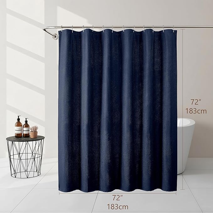 Ebesto Navy Blue Shower Curtain 72 Inch Length 1 Piece, Waffle Embossed Textured Soft Fabric Hotel Shower Curtain for Bathroom, Modern Polyester Water Repellent Cloth Bath Decor, 72Wx72L Inches