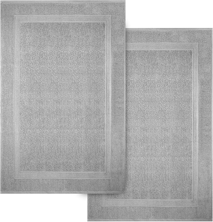 Infinitee Xclusives Premium Cotton Bath Mats for Bathroom – Pack of 2 | 34x22 Inches | Ultra Soft, Super Absorbent, Non-Slip, Machine Washable Mats (Charming Grey) [Not a Rug]