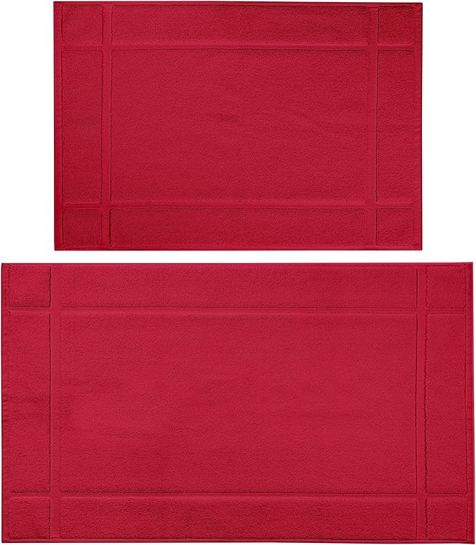 Ample Decor Bath Mats 100% Cotton 24 X 17 & 34 X 20 Inches, Oeko Tex Certified 1350 GSM Solid Construction Thick & Plush, Super Absorbent for Bathroom Floor, Shower – Christmas Red