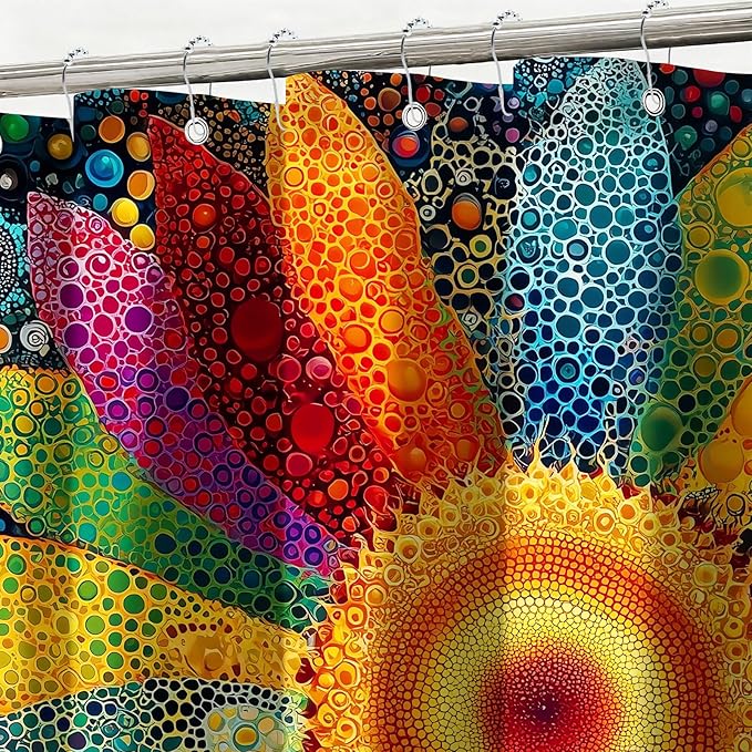 mutakin Vintage Floral Shower Curtain Vibrant Sunflowers Shower Curtains for Bathroom Waterproof Fabric Bath Curtain Decor with Hooks