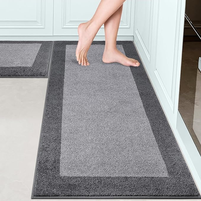 DOMUSTEX Machine Washable (24" x 36"+ 24" x 60"') Kitchen Rugs Set of 2, Non Slip Kitchen Mats for Floor, Absorbent Entrance Runner Rugs for Bedroom, Hallway, Bathroom, Door (Roll Packing)