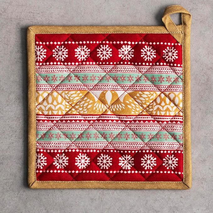 Maison d' Hermine Pot Holders Set 100% Cotton Heat Resistant Potholders 8" x 8" Hot Pads with Loop for Thanksgiving Christmas Decorations BBQ Cooking Baking Handling Hot Pans (Pack of 2, Sofia)