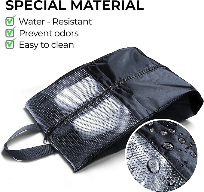 HANOZI Shoe Bags For Travel, Used As For Storage or Shoe Travel Bag, Space Saving When Travelling With This Travel Shoe Bags For Packing, Featuring Waterproof Nylon Sneaker Bag (Black, 2 Pack, Medium)