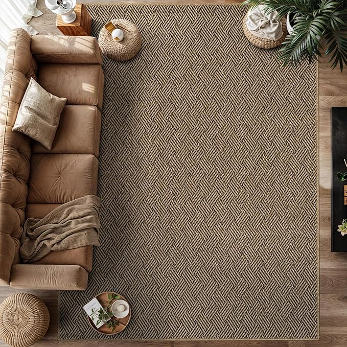 Easy Jute Rugs 9x12 Herringbone Natural Color Living Room Indoor Outdoor Area Rug for Patio and Kitchen Rug High Traffic Washable Easy to Clean Solid Boho Woven Design Carpet (9 x 12)