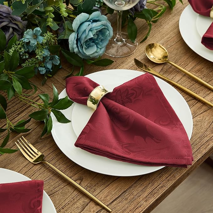 Newbridge Barcelona Damask Fabric Tablecloth, 52 x 70 Inch Rectangle, Burgundy – No Iron, Soil Resistant Table Cover for Dining, Parties and Holidays