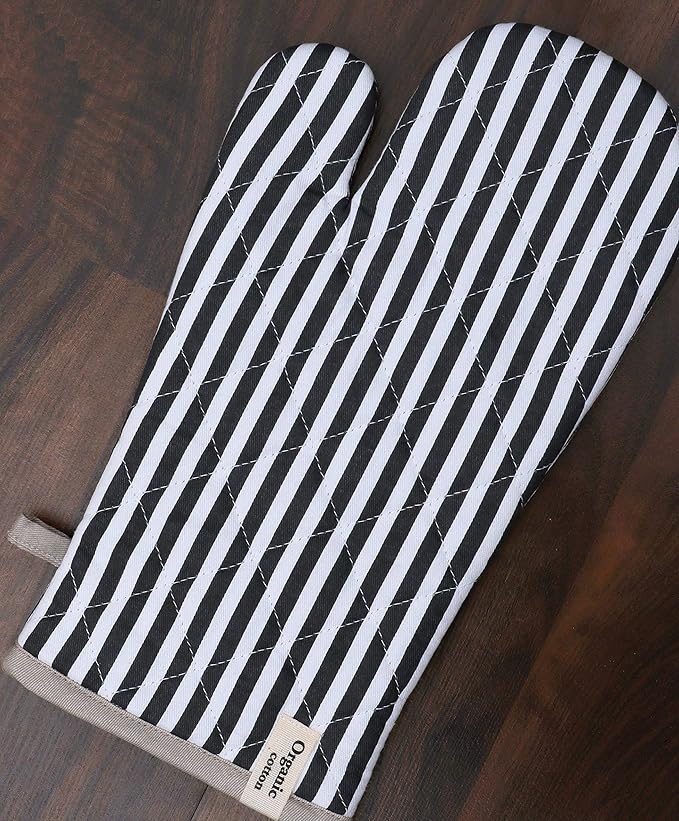 AMOUR INFINI Cotton Oven Mitts Set of 1 with Hanging Loop Non-Slip, Heat Resistant, Reusable Oven Mitt for Baking Cooking Kitchen Oven Gloves (Charcoal)