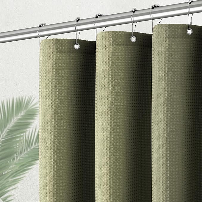 PANGSINNE Khaki Stall Shower Curtain Waffle Weave Fabric, Luxury Waterproof Shower Curtains, 256GSM Heavy Duty Camper Shower Curtain for Travel Trailers with 6 Metal Hooks, 36Wx72H