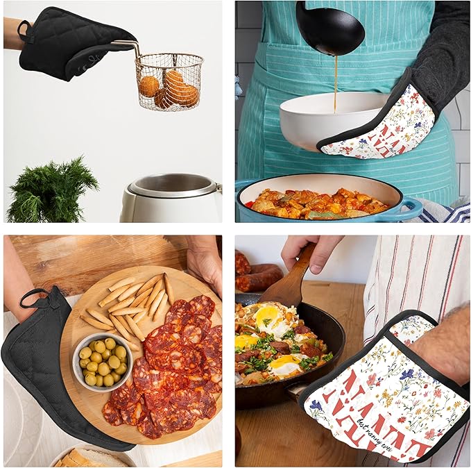 Nanny Gifts Floral Pot Holders, Mother's Day Birthday Gifts for Nanny from Grandkids Grandsons Granddaughters Canvas Pot Holders for Women,Potholders for Kitchens