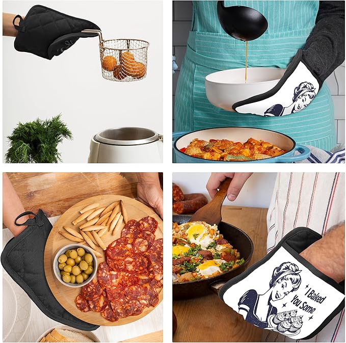 Funny Pot Holders with Pockets, Funny Baking Gifts, Baker Baking Gifts for Women Pot Holders Heat Resistant Oven Mitts Hot Pads for Kitchen Baking Cooking