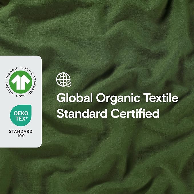 Sijo Stone Washed Organic French Linen Bed Sheet Set, GOTS Certified Organic, Best Cooling Linen Sheet Award by Sleep Foundation, 3 Piece - 2 Pillowcases and 1 Fitted Sheet (Forest, King)