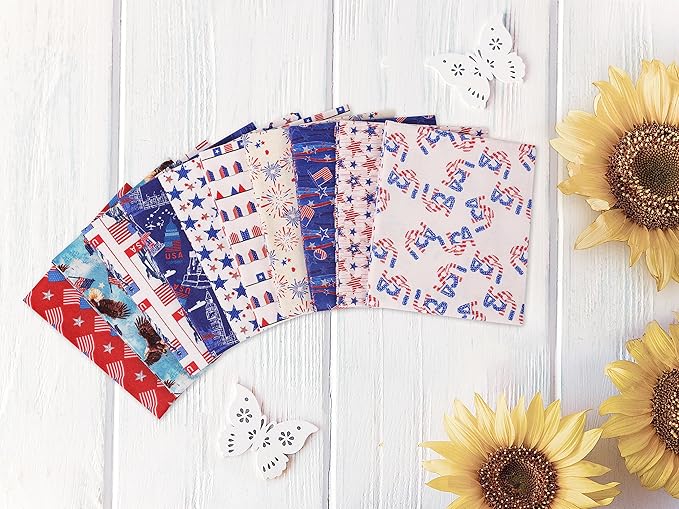 Craftido -25 Options- 100% Cotton Quilting Fabric Bundles 10pcs Fat Quarters 18”x21”-Medium Weight 5.2 oz- Soft Cotton for Quilting, Sewing Project, Patchwork, DIY Crafts – American Style