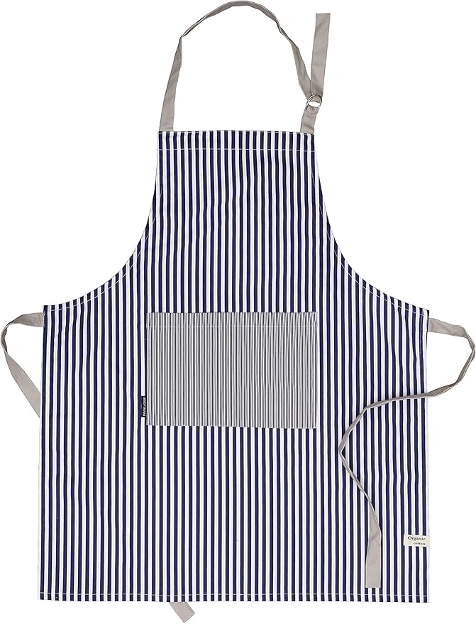 AMOUR INFINI Cotton Aprons for Women with Pockets Adjustable Strap and Waist Ties Washable Printed Aprons for Baking, Cooking, Gardening (27.5 x 33 Inches - Blue)
