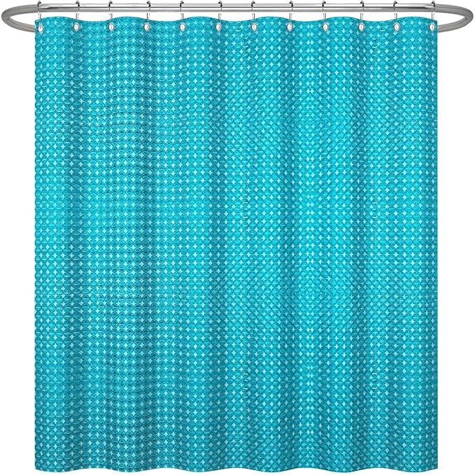 ggaimwf 72x96 Inch Solid Color Shower Curtain for Bathroom Waffle Bath Water Resistant Fabric Curtains Blue Green Modern Thick Shower Stall Curtain with Metal Hooks