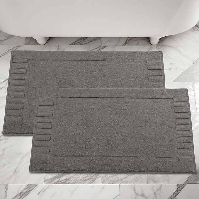 Superior 100% Cotton Bathmat Set, Bath Mat, Bathroom Decor, Shower, Bathtub Essentials, Home Accessories, Washable Rug, Absorbent, Quick Dry, Leo Collection, Set of 2, 22" x 35", Graphite
