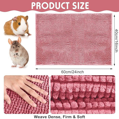 Amylove 4 Pcs Guinea Pig Cage Liner Guinea Pig Bedding Dog Door Mat for Muddy Pet Paws Washable Chenille Pee Pads Small Animal Sleeping Bed for Bunny Hamster(16 x 24 Inch,Rectangular,Green Pink)