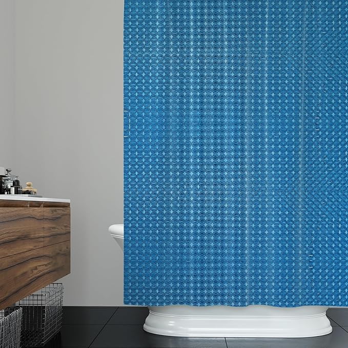 ggaimwf 72x84 Inch Solid Color Shower Curtain for Bathroom Waffle Bath Water Resistant Fabric Curtains Royal Blue Modern Thick Shower Stall Curtain with Metal Hooks
