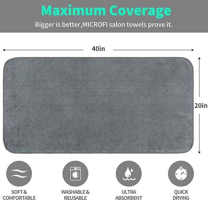 MICROFI New Microfiber Hair Drying Salon Towels, Quick Dry, Lint Free, 2 Pack (Gray)