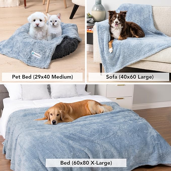 PetAmi Dog Blanket for Large Medium Dogs Blue, Fluffy Soft Puppy Blanket, Sherpa Fleece Cat Blanket for Kitten Doggie, Calming Pet Blanket Throw for Bed Washable Sofa Couch Cover, Large 40x60