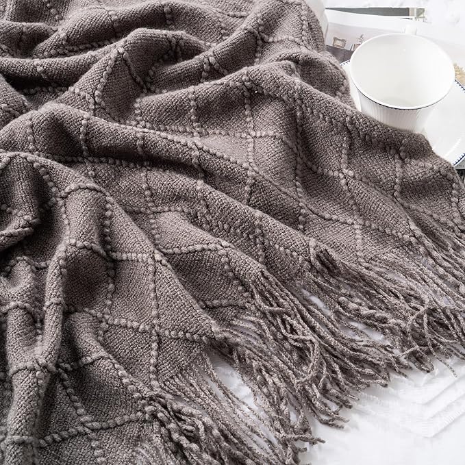 BATTILO HOME Dark Grey Throw Blanket for Couch, Solid Boho Throw Blanket for Home Decor, Bed Throws for Foot of Bed, 50"x60"
