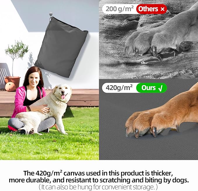 Sytopia 42'' Canvas Indestructible Outdoor Dog Bed with Waterproof Washable Removable Cover for Extra Large Dogs, Indoor and Patio Pet Pad, Dark Grey