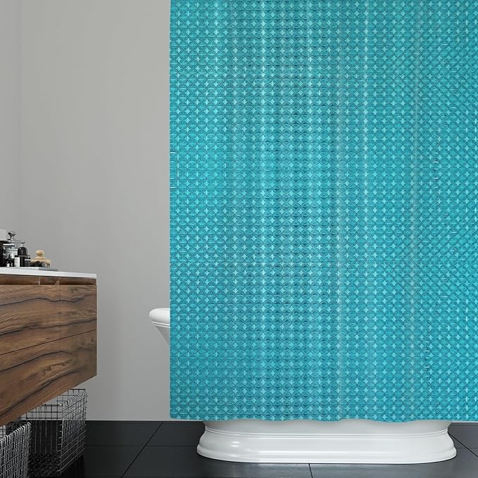 ggaimwf 72x84 Inch Solid Color Shower Curtain for Bathroom Waffle Bath Water Resistant Fabric Curtains Blue Green Modern Thick Shower Stall Curtain with Metal Hooks