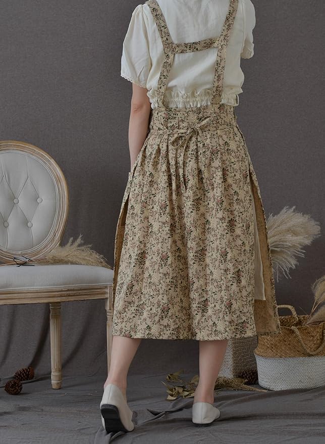 Japanese apron Women-Cross Back Apron for Women with Pockets, Pinafore Aprons, Womens Cotton Linen Apron