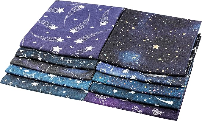 Craftido -25 Options- 100% Cotton Quilting Fabric Bundles 10pcs Fat Quarters 18”x21”-Medium Weight 5.2 oz- Soft Cotton for Quilting, Sewing Project, Patchwork, DIY Crafts – Starry Sky