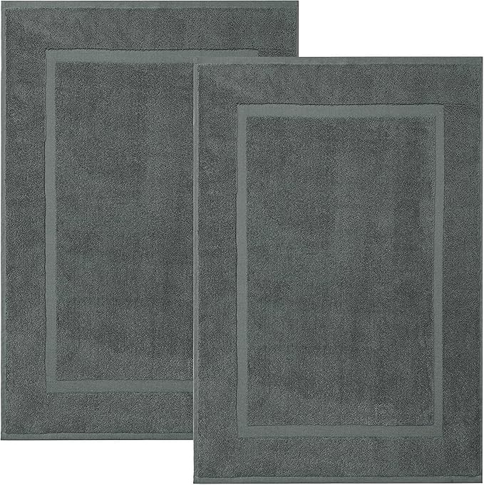 RIVERSIDE Bath Mat Set of 2 - Gray Bath Mats 21x34 Inches, Not a Bathroom Rug, 100% Ring Spun Cotton, Super Soft & Highly Absorbent Bathroom Floor Mats