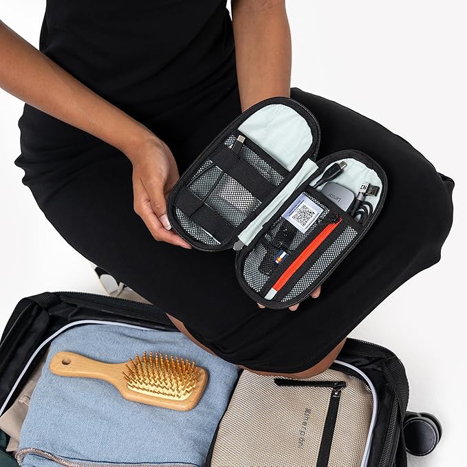 Sherpani Mini Co-Pilot, Travel Cable Bag, Cord Storage Organizer, Small Tech Pouch, Accessory Carrying Case, Travel Gift for Women (Straw Signature)