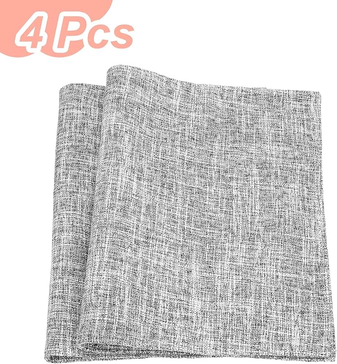 HARFINGTON 4pcs Linen Fabric Placemats 12" x 18" Polyester Rectangle Place Mats Machine Washable Heat Resistant Kitchen Table Mats for Outdoor Indoor Party Family Holiday, Silver Gray