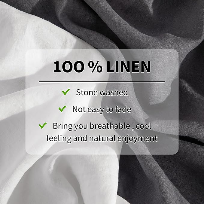 LBRO2M 100% Linen Sheet Set King Size, Bed Sheets 6 Piece Sets,Solid Color Natural Flax Bed Sheets Soft Breathable Bedding,16" Deep Pocket,All Season (King, Dark Grey)