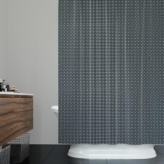 ggaimwf 72x96 Inch Solid Color Shower Curtain for Bathroom Waffle Bath Water Resistant Fabric Curtains Outer Space Gray Modern Thick Shower Stall Curtain with Metal Hooks