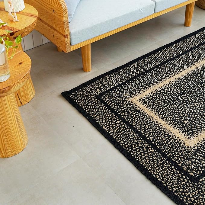 Traditional Jute Braided Runner Rug, Rustic Primitive Country Décor for Kitchen, Entryway, Hallway, Desert Black, 2'X8'
