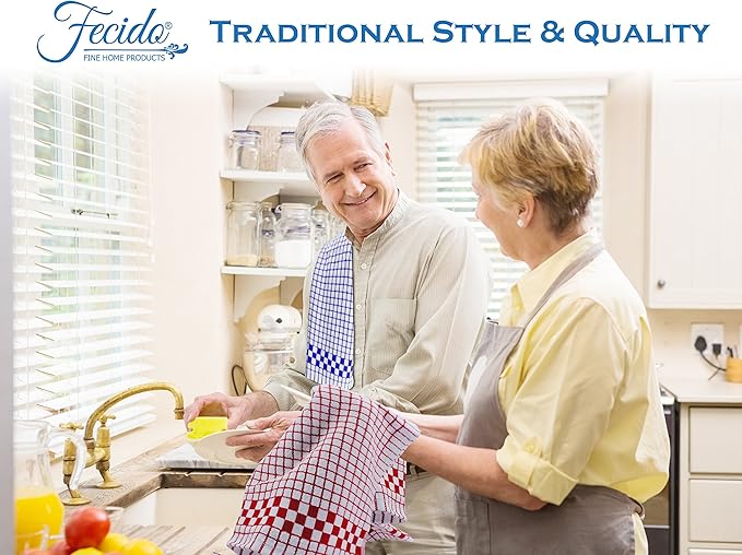 Fecido Classic Dark Kitchen Dish Towels with Hanging Loop - Heavy Duty Absorbent Dish Clothes - European Made 100% Cotton Tea Towels - Set of 4, Beige