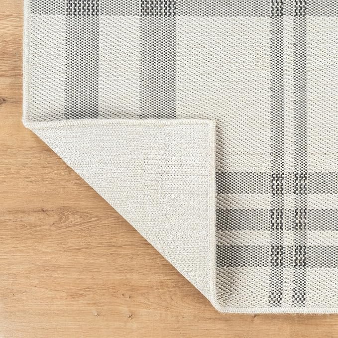 CAMILSON Easy Jute Rug 2x7, Indoor and Outdoor Off-White Runner Rug for Kitchen, Hallway and Entryway, Checkred Boho Woven Design, Easy-Cleaning, Washable Outside Carpet (2 x 7)