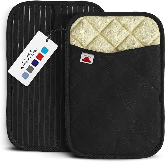 Big Red House - Silicone Pot Holders - Set of 2 Black - 10x3 - Heat Resistant to 536 F / 280 C Kitchen Protectors Hot Pans Baking Professional Grade Cooking Mitts