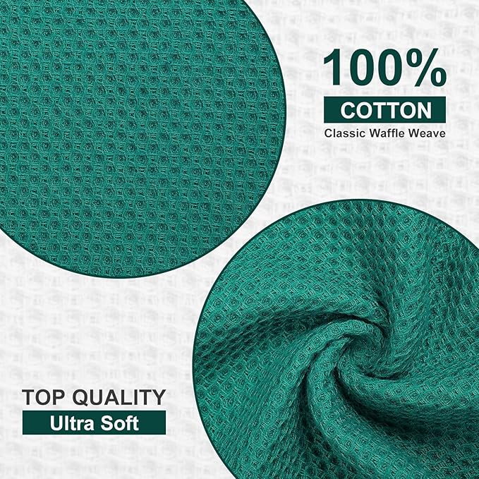 Kitinjoy 100% Cotton Kitchen Dish Cloths, 12 Pack Waffle Weave Ultra Soft Absorbent Dish Towels for Drying Dishes Quick Drying Kitchen Towels Dish Rags, 12 X 12 Inches, Teal