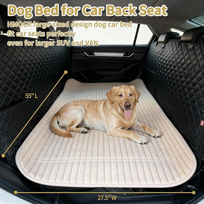 HMOCK Backseat Dog Bed for Car Back Seat, Dog Mat for Car Backseat Pet Bed Mat, Non-Slip Travel Pet Mat, Fit for Backseat Extenders and Trucks Suvs (Beige, 27.5x55 Inch)