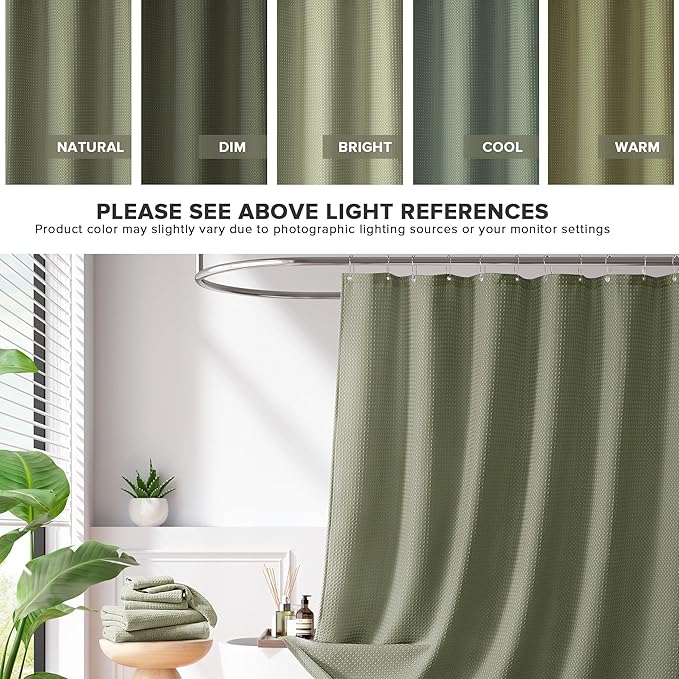 Madison Park Shower Curtain Waffle Weave, Vibrant Dyed, Waffle Shower Curtain 3M Scotchgard Moisture Management, Farmhouse Wide Shower Curtains for Bathroom, Extra Width: 108"x72" Sage Green