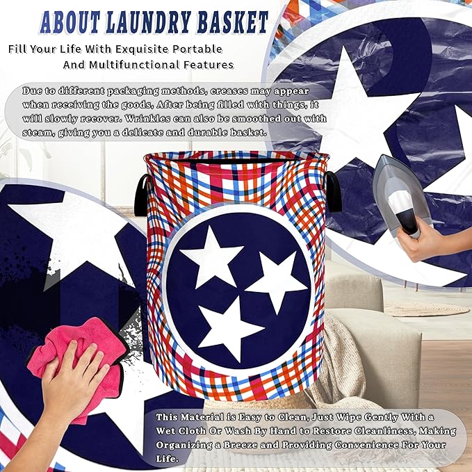Tennessee State Flag Laundry Basket Oxford Cloth Flag Laundry Hamper With Handle Portable Clothes Storage Basket Foldable Funny Laundry Bag 18.9"x16.5" For Laundry Room/Bedroom/Bathrooms