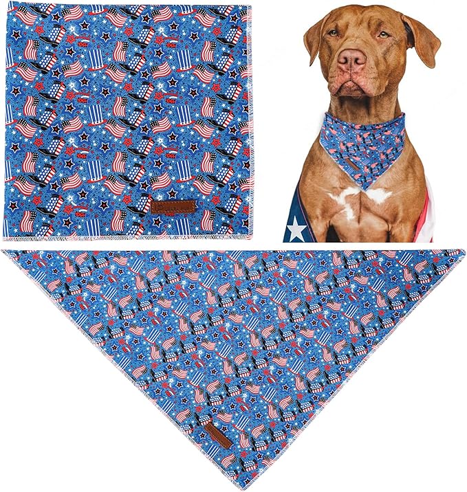 UP URARA PUP 4th of July Dog Bandana, Patriotic Bandana for Small Medium Dog, Cute Patriotic Puppy Bandana, Cotton American Flag Pet Triangle Bid Scarf Kerchief for Girl Boy Dogs or Cats