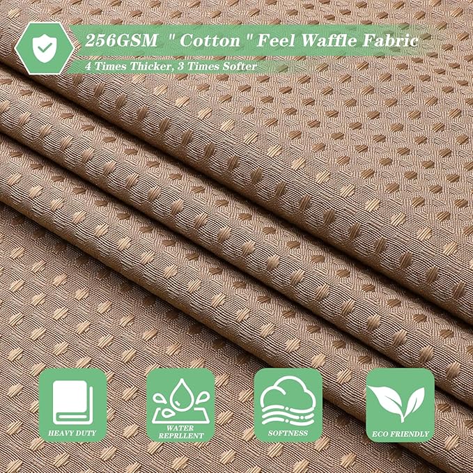 meioro Beige Shower Curtain, Waffle Weave 256GSM Heavy Duty Textured Fabric Shower Curtains for Bathroom Hotel Spa, Luxury Weighted Polyester Cloth Bath Curtain Set with 12 Hooks, 72Wx78H