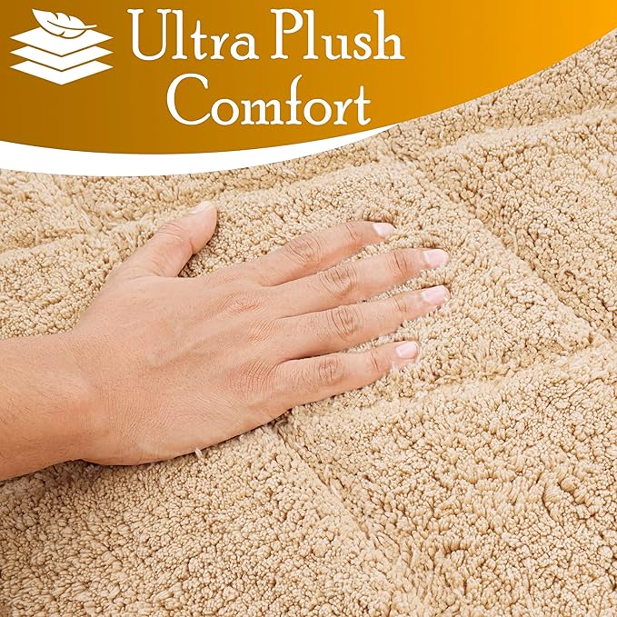 C23 Luxury 2200 GSM Heavyweight Bath Mat | 100% Tufted Cotton | 20"x32" Beige Thick & Plush Bathroom Rug | Ultra-Absorbent, Quick Dry, Anti-Slip Natural Latex Back, Machine Washable, 1 Piec